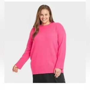 A New Day Barbiecore Bright Pink Plus Size Pullover Crewneck Soft Sweater XXL